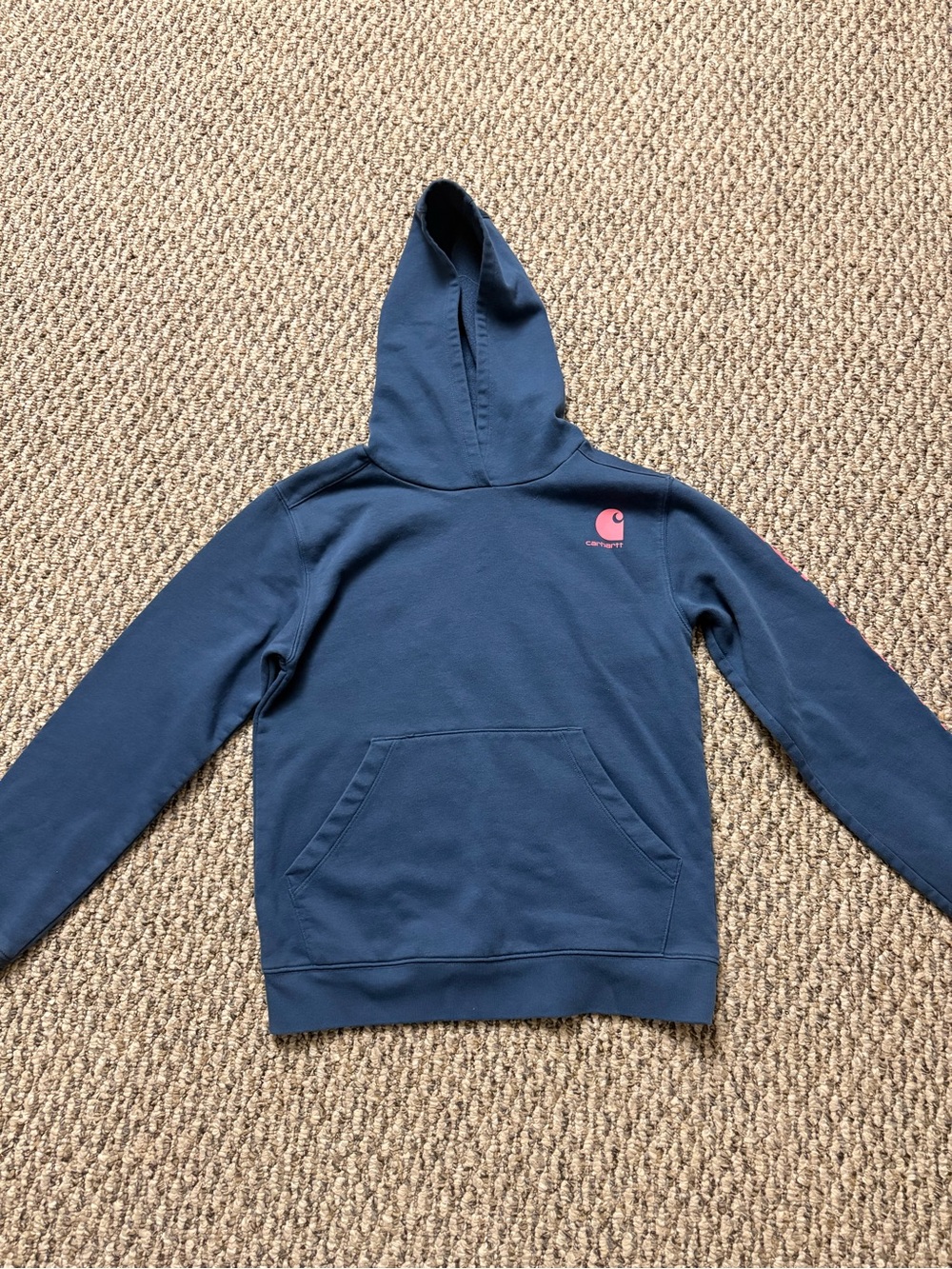 Carhartt Navy Pullover Hoodie with Pink Logo Accent